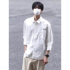 批发男款酷丝绵基础款方领+口袋宽松衬衣春秋冬新款白色长袖衬衫上衣