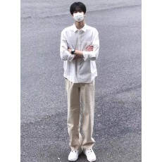 批发男款酷丝绵基础款方领+口袋宽松<b class='q'>衬衣</b>春秋冬新款白色长袖<b class='q'>衬衫</b>上衣