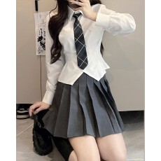 批发酷丝绵+翻袖JK制服衬衣<b class='q'>秋</b>冬季学院风白色短袖修身学生衬衫上衣女