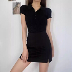 批发好质量黑色A字半身裙女秋冬季包臀短裙高腰开叉辣妹裙子<b class='q'>性感</b>裤裙
