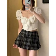 批发好质量复古格纹<b class='q'>百褶裙</b>JK裙子<b class='q'>半身裙</b>春夏季辣妹美式格子短裙秋冬季