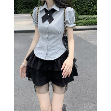 批发后全松紧腰+绑带网纱裙JK制服裙子a字蓬蓬<b class='q'>半身裙</b>春夏季短裙秋冬季