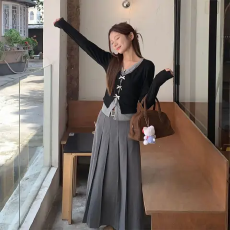 批发TR质量+隐形拉链+腰带<b class='q'>百褶裙</b><b class='q'>半身裙</b>小众设计感中长款A字裙长裙冬