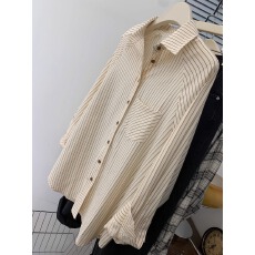 批发好质量条纹插肩袖防晒衬衫上衣女春<b class='q'>夏</b>秋冬季外套宽松制服长袖衬衣