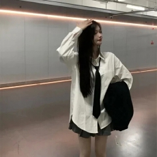 批发桃皮绒+有口袋款JK制服衬衣春夏秋<b class='q'>冬</b>新款白色长袖学生衬衫上衣女
