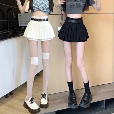批发花边裙+腰带网红高腰半身裙女夏新款短裙裤辣妹百褶裙百搭a字裙<b class='q'>冬</b>