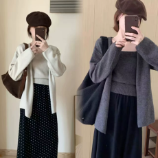 批发韩版温柔风<b class='q'>宽松</b>针织开衫吊带背心两件套秋冬新品温柔减龄洋气毛衣