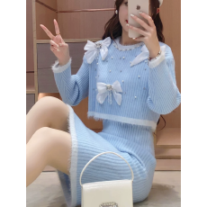 批发秋季2025新款甜美减龄钉珠立体<b class='q'>蝴蝶结</b>针织外搭吊带<b class='q'>连衣裙</b>两件套