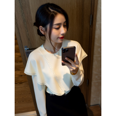 批发法式大码长袖短款<b class='q'>衬衫女</b>春2026新款斗篷式镂空披肩上衣小个子衬衣