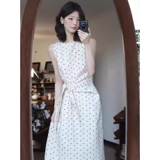 批发法式气质<b class='q'>波点</b>无袖背心<b class='q'>连衣裙</b>女夏2026新款高级感绑带收腰显瘦长裙