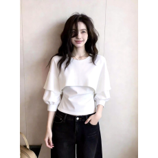 批发法式设计感白色泡泡袖上衣女小众气质超好看时尚别致2026春季新款