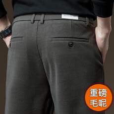批发秋冬新款毛呢<b class='q'>男</b>士休闲裤宽松直筒修身商务加绒加厚通勤百搭长<b class='q'>裤子</b>