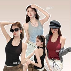 批发初秋新款纯欲风磨毛挂脖工字背心<b class='q'>修身</b>显瘦百搭女固定带胸垫上衣