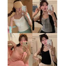 批发纯欲辣妹蝴蝶结蕾丝加绒保暖背心内衣带胸垫免穿文胸<b class='q'>修身</b>显瘦上衣