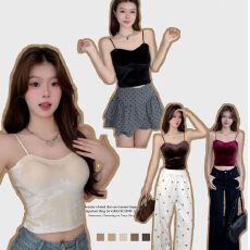 批发秋冬季竹影印花金丝绒保暖吊带背心女带胸垫打底内衣修身<b class='q'>显瘦</b>上衣