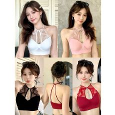 批发纯欲风新款性感钻链<b class='q'>蕾丝</b>拼接<b class='q'>裹</b>胸内搭一体式带<b class='q'>胸</b>垫显瘦挂脖背心女