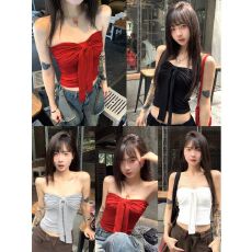 批发蝴蝶结系带抹胸背心女带胸垫秋季纯欲风性感裹胸内搭外穿辣妹上衣