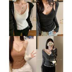 批发初秋新款纯欲风蕾丝花边拼接保暖吊带背心修身显瘦胸垫可拆卸百搭