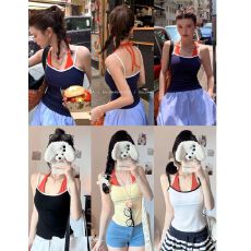 批发美式假两件挂脖吊带背心女内搭带胸垫美背<b class='q'>文胸</b>一体修身无袖上衣女