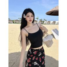 批发美式后背交叉镂空设计短款辣妹<b class='q'>文胸</b>一体打底带胸垫性感低胸上衣女