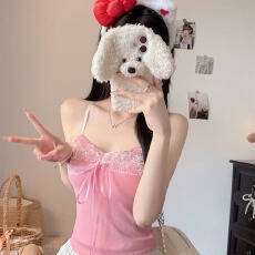 批发纯欲性感新款法式修身蕾丝花边吊带背心显瘦短款一体式带胸垫上衣