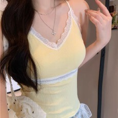 批发蕾丝花边V领蕾丝边固定带胸垫吊带背心内搭新款美背抹胸打底上衣