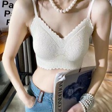 批发性感V领蕾丝无痕<b class='q'>文胸</b>内衣无钢圈乳胶冰丝吊带胸垫背心打底上衣
