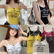 批发甜辣妹印花小吊带美式复古背心带胸垫多巴胺穿搭显瘦小众设计上衣