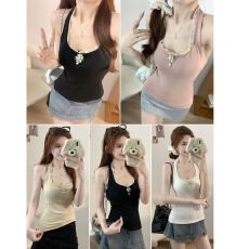 批发纯欲人棉磨毛蕾丝边吊带挂脖式背心秋冬内搭女带胸垫打底衫上衣