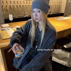 批发官图美式菱格棒球服休闲棉服女短款设计感夹棉韩系棉衣外套现货款