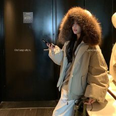 批发官图牛角扣大毛领连帽棉服外套女冬季韩系小个子加厚派克服现货款