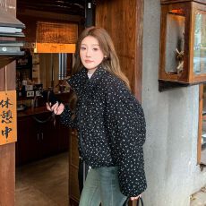 批发实拍韩系田园风小碎花羽绒棉服立领小个子保暖女棉衣外套现货款