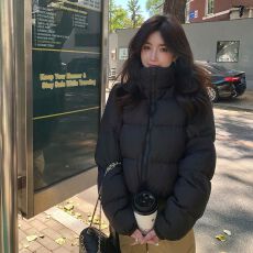 批发官图肯豆风立领短款羽绒棉服女加厚小个子时尚面包服外套现货款