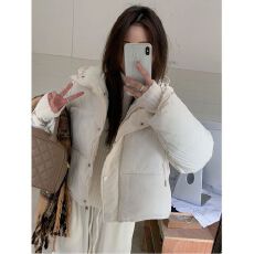 批发实拍韩版简约休闲连帽拉链立领女冬保暖羽绒棉服面包服外套现货款