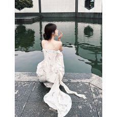 批发水墨印花<b class='q'>荷叶边</b>吊带背心女夏季新款显瘦高腰半身裙时尚套装潮