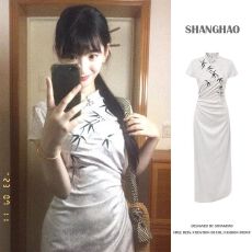 批发改良旗袍国风新中式连衣裙清冷竹韵<b class='q'>中长款</b>气质裙子女夏季2026新款