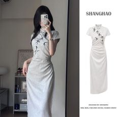 批发改良旗袍国风新中式连衣裙清冷竹韵<b class='q'>中长款</b>气质裙子女夏季2026新款