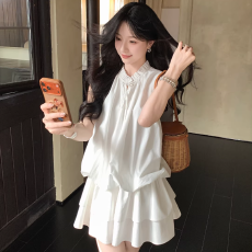 批发温柔风V领系带黄色花苞<b class='q'>连衣</b>裙女新款百搭显瘦a字无袖短裙短裤套<b class='q'>装</b>