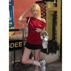 人棉260克# 红色斜肩短袖T恤女2026夏季穿搭新款设计感修身显瘦辣