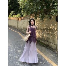 紫色波点立体花朵挂脖吊带背心女2026年夏季新款收腰别致漂亮上衣