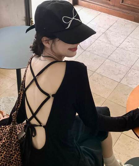 원본 원단 것 핫걸 느슨함 백리스 스트랩 길다 티셔츠 여성 여름 자외선 차단 블라우스 아메리칸 작은 대중 섹시함 의류