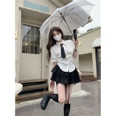 批发bm甜辣风泡泡袖衬衫上衣女2026夏季新款小个子学院风纯欲收腰小衫
