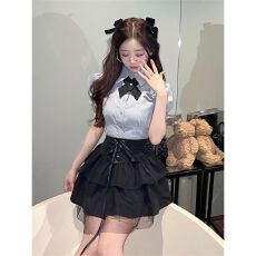 批发bm甜辣风泡泡袖衬衫上衣女2026夏季新款小个子学院风纯欲收腰小衫
