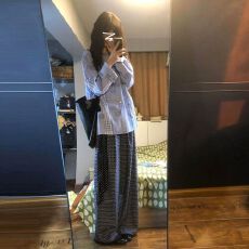 批发法式蓝色格子条纹长袖衬衫外套女春秋季2026年新款气质上衣设计感