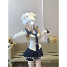批发纯欲甜辣妹套装学院风设计感海军领修身上衣百褶<b class='q'>半身裙</b>少<b class='q'>女</b>三件套