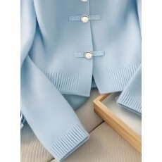 批发新中式国风蓝色U领针织开衫女装秋冬季2025新款<b class='q'>外贸</b><b class='q'>尾</b><b class='q'>单</b>毛衣上衣