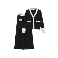 批发2025<b class='q'>秋</b>冬新款小香风长袖拼色针织洋气高端炸街套装女