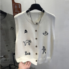 批发小香风刺绣无袖背心针织开衫女春秋微胖mm<b class='q'>大码</b>遮肚子百搭马夹上衣