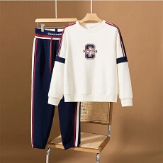 批发春秋装女装时尚束脚撞色百搭两件套圆领<b class='q'>套装</b>2025长裤卫衣字母休闲