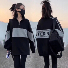 批发<b class='q'>时尚</b>百搭宽松新款女装立领卫衣韩版休闲上衣拼接春秋季外套2025年